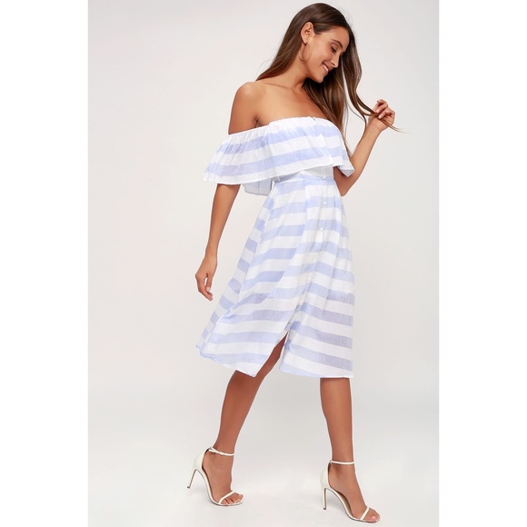 Lulu's Transatlantic Voyage Blue and Ivory Striped Midi Dress Size S - Picture 4 of 8